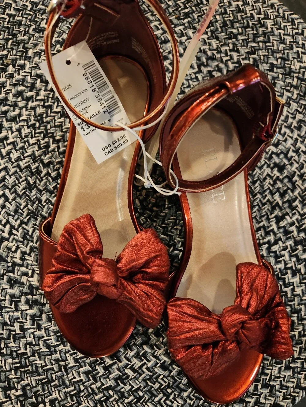 NWT Girl's Red Bow Ankle-Strap Block Heel Shoes, Size 13